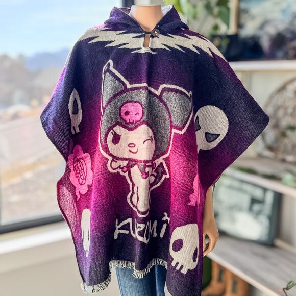 Kuromi Wool Hooded Pullover Poncho, Perfect Gift, Winter Cozy, One Size Fits All - Picture 7 of 10